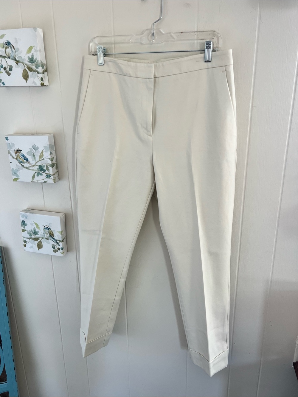 Size 8 Ann Taylor Factory Cream Cropped Tailored Cuffed Pants
